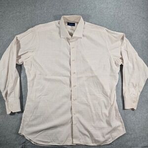Tom James Mens Tattersall Check Long Sleeve Button Down Dress Shirt Orange Blue